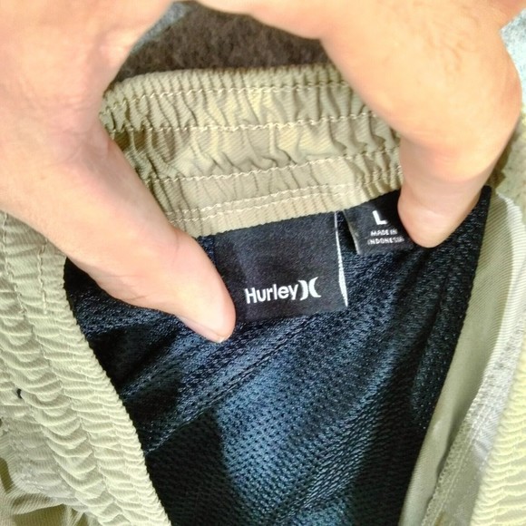 Hurley Jogger Pants Mens Size L Khaki Drawstring Mesh Lining Athleisure Nylon - Picture 11 of 13
